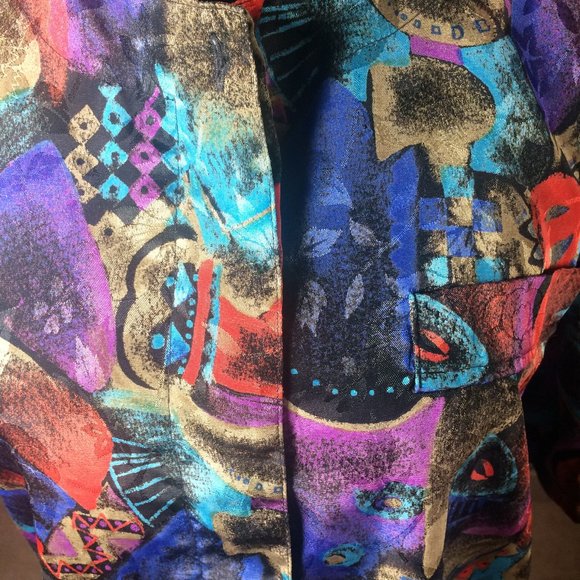 Shiny button up small vintage multicolour blouse - Picture 6 of 6